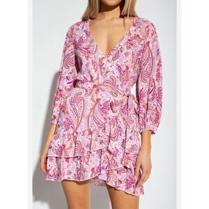 Melissa Odabash Tabitha white pink paisley true wrap dress size small